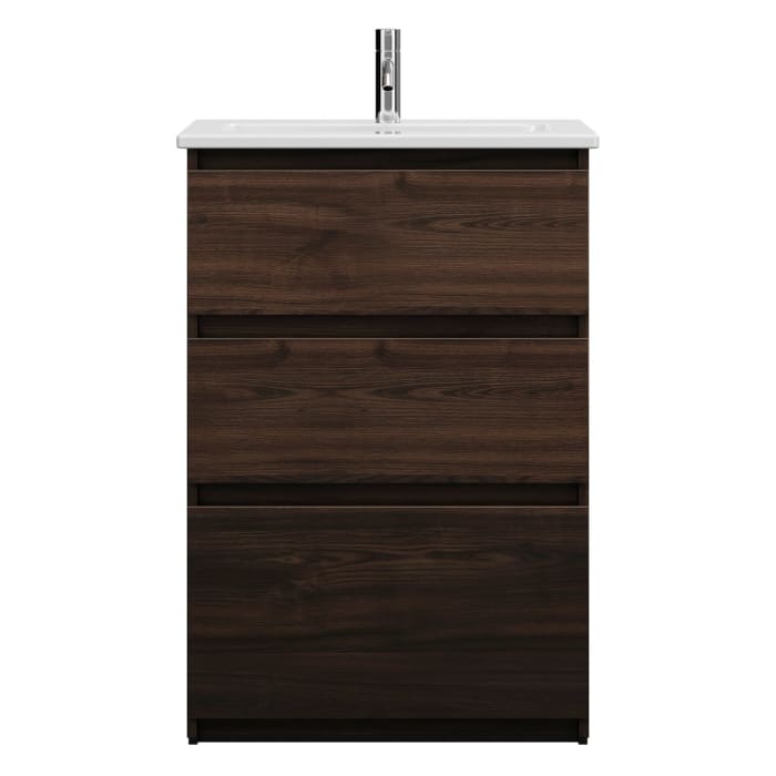 burgbad Lin20 Waschtischunterschrank mit Keramik-Waschtisch 63 cm, 3 Auszüge