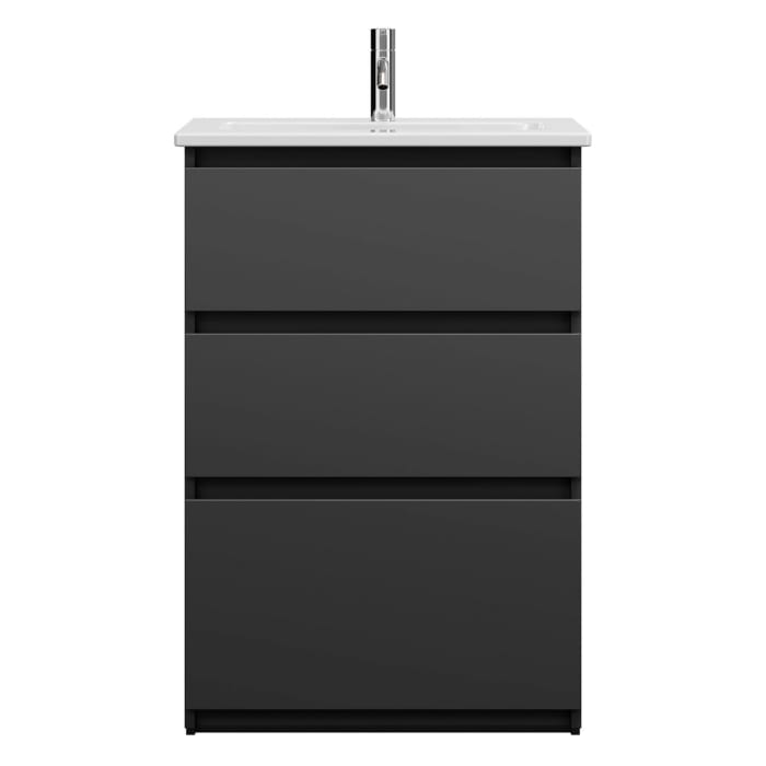 burgbad Lin20 Waschtischunterschrank mit Keramik-Waschtisch 63 cm, 3 Auszüge