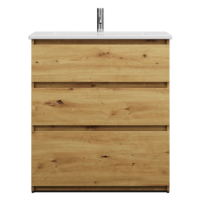 burgbad Lin20 Waschtischunterschrank mit Keramik-Waschtisch 83 cm, 3 Auszüge