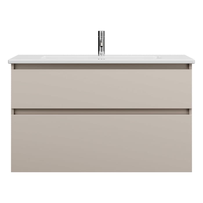 burgbad Lin20 Waschtischunterschrank mit Keramik-Waschtisch 103 cm, 2 Auszüge