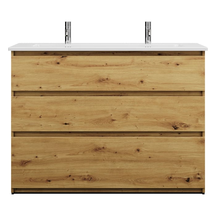 burgbad Lin20 Waschtischunterschrank mit Keramik-Waschtisch 123 cm, 3 Auszüge