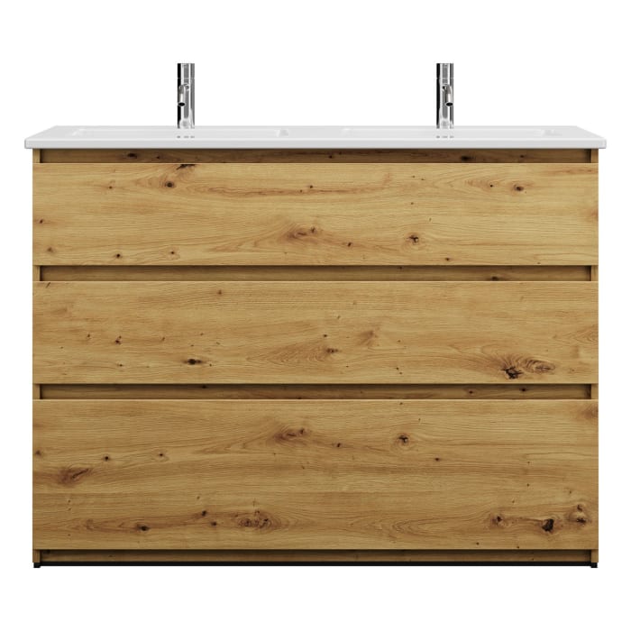 burgbad Lin20 Waschtischunterschrank mit Keramik-Doppelwaschtisch 123 cm, 3 Auszüge