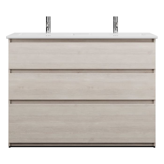 burgbad Lin20 Waschtischunterschrank mit Keramik-Doppelwaschtisch 123 cm, 3 Auszüge