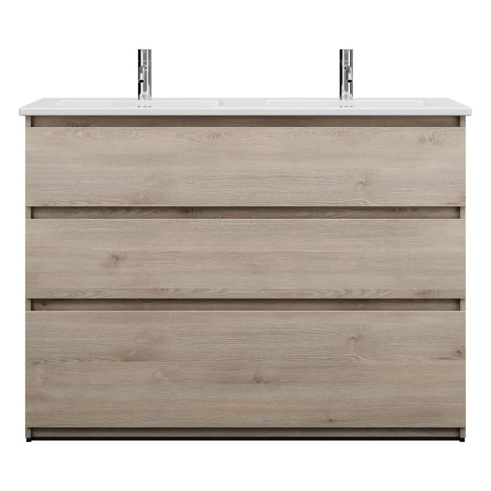 burgbad Lin20 Waschtischunterschrank mit Keramik-Doppelwaschtisch 123 cm, 3 Auszüge