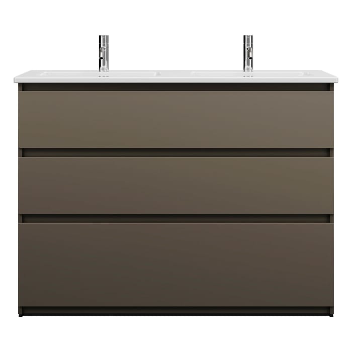 burgbad Lin20 Waschtischunterschrank mit Keramik-Doppelwaschtisch 123 cm, 3 Auszüge