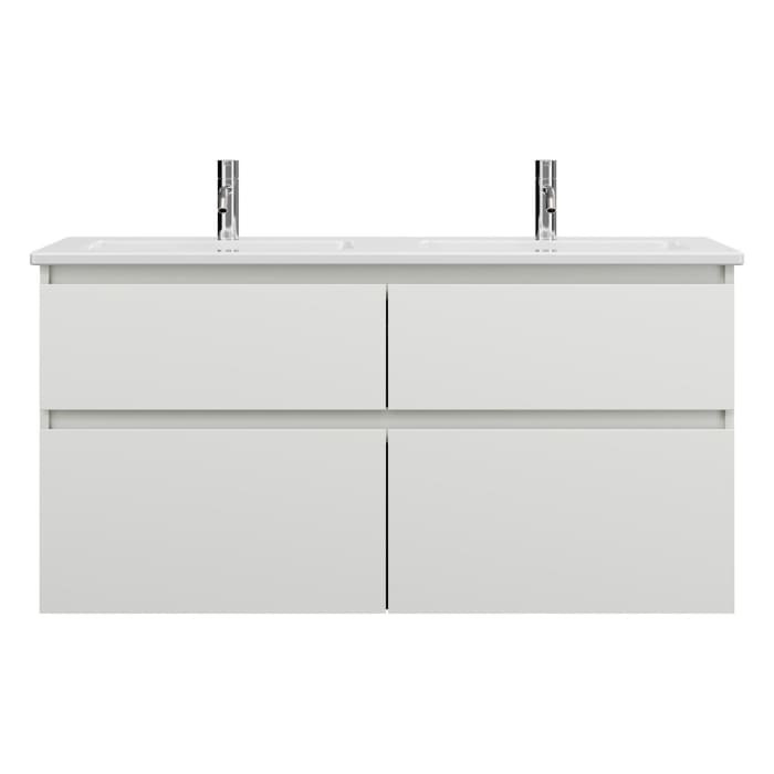 burgbad Lin20 Waschtischunterschrank mit Keramik-Doppelwaschtisch 123 cm, 4 Auszüge