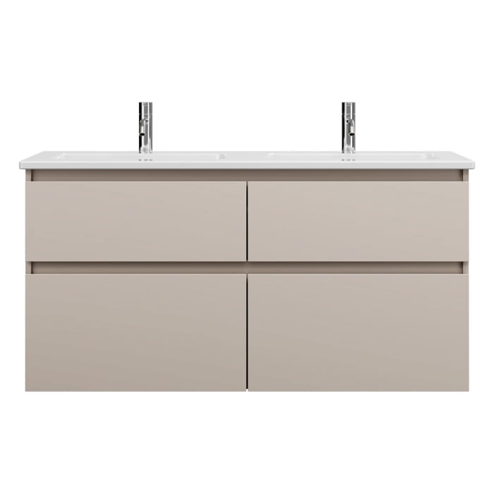 burgbad Lin20 Waschtischunterschrank mit Keramik-Doppelwaschtisch 123 cm, 4 Auszüge