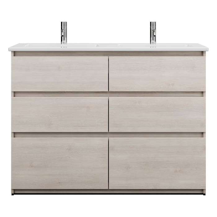 burgbad Lin20 Waschtischunterschrank mit Keramik-Doppelwaschtisch 123 cm, 6 Auszüge