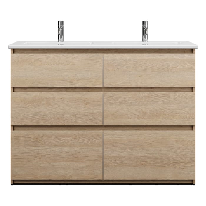 burgbad Lin20 Waschtischunterschrank mit Keramik-Doppelwaschtisch 123 cm, 6 Auszüge