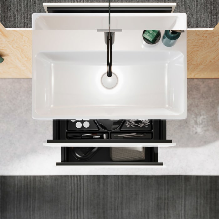 burgbad Lin20 Waschtischunterschrank mit Keramik-Waschtisch 63 cm, 2 Auszüge