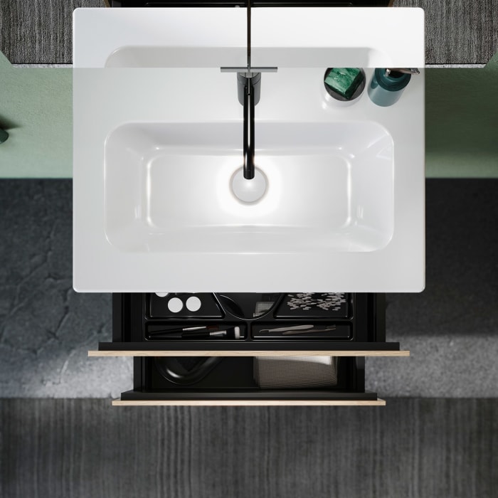 burgbad Lin20 Waschtischunterschrank mit Keramik-Waschtisch 63 cm, 2 Auszüge