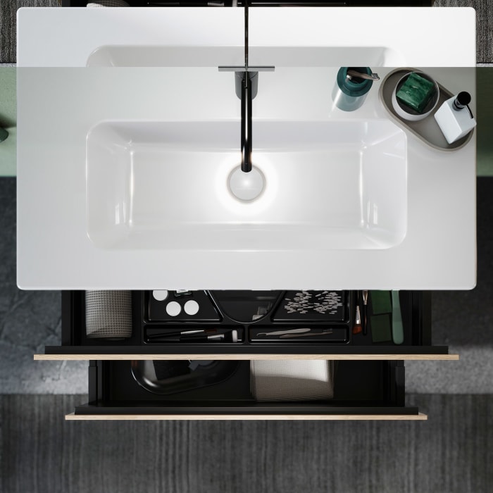 burgbad Lin20 Waschtischunterschrank mit Keramik-Waschtisch 83 cm, 2 Auszüge