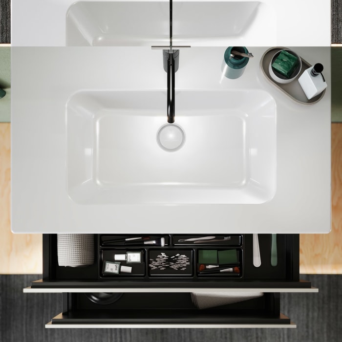 burgbad Lin20 Waschtischunterschrank mit Keramik-Waschtisch 83 cm, 2 Auszüge