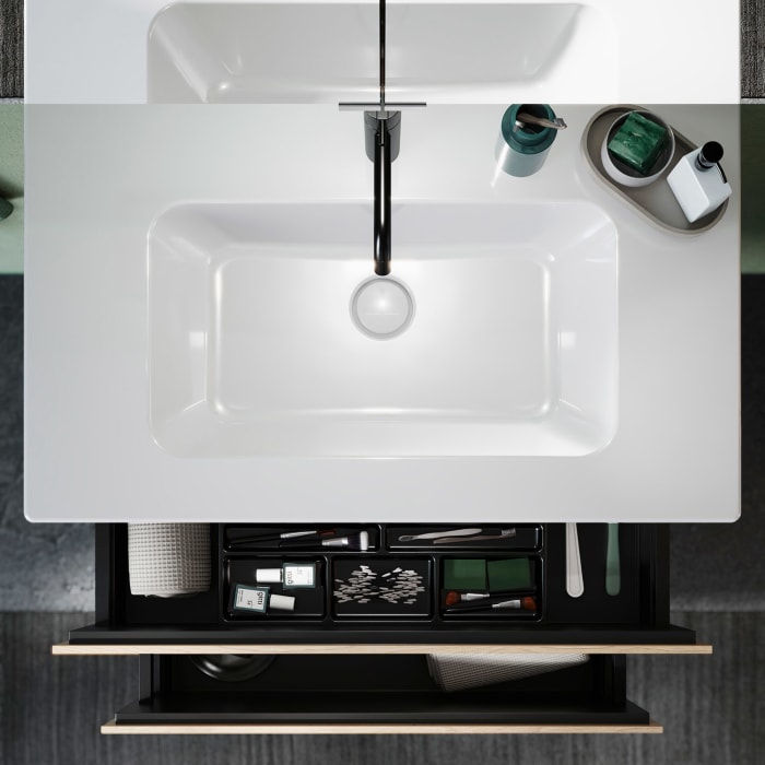 burgbad Lin20 Waschtischunterschrank mit Keramik-Waschtisch 83 cm, 2 Auszüge