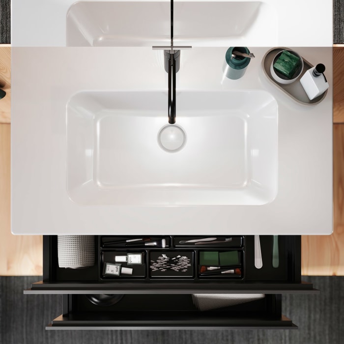 burgbad Lin20 Waschtischunterschrank mit Keramik-Waschtisch 83 cm, 2 Auszüge