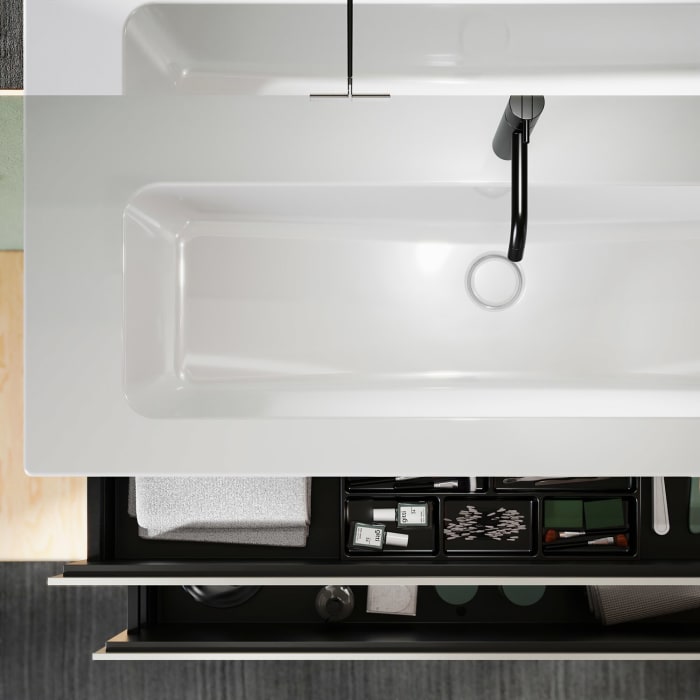 burgbad Lin20 Waschtischunterschrank mit Keramik-Waschtisch 123 cm, 2 Auszüge