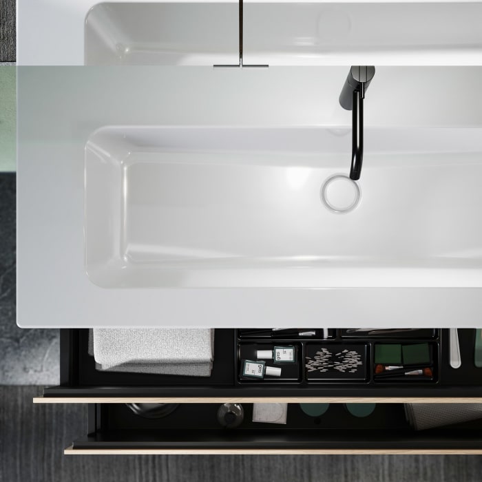 burgbad Lin20 Waschtischunterschrank mit Keramik-Waschtisch 123 cm, 2 Auszüge