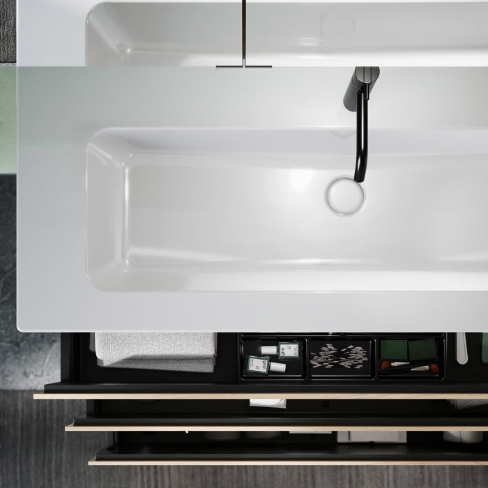 burgbad Lin20 Waschtischunterschrank mit Keramik-Waschtisch 123 cm, 3 Auszüge