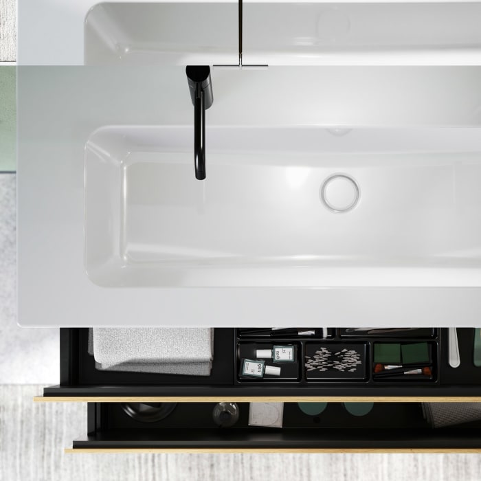 burgbad Lin20 Waschtischunterschrank mit Keramik-Waschtisch 123 cm, 2 Auszüge