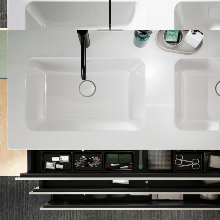 burgbad Lin20 Waschtischunterschrank mit Keramik-Doppelwaschtisch 123 cm, 3 Auszüge