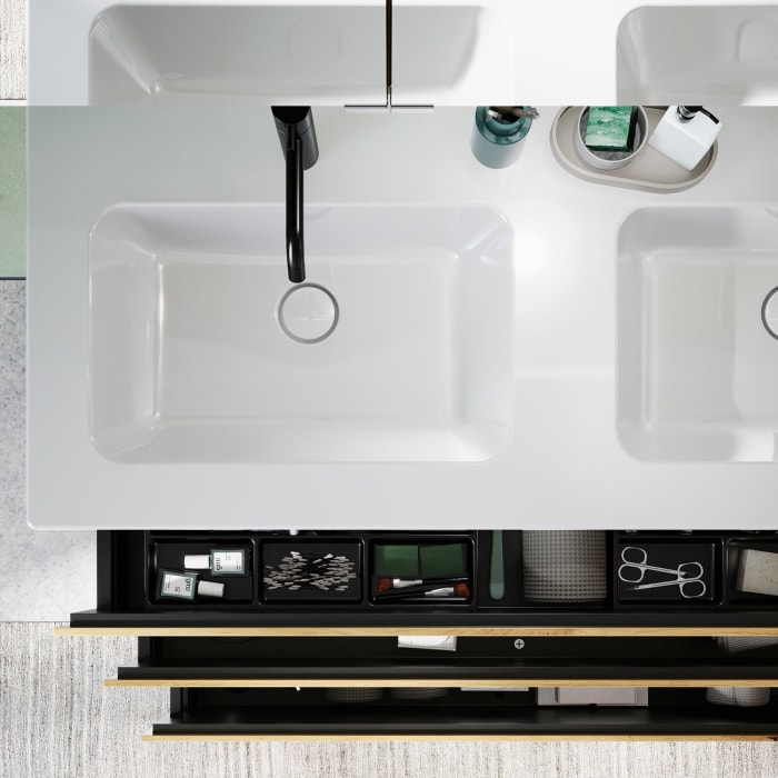 burgbad Lin20 Waschtischunterschrank mit Keramik-Doppelwaschtisch 123 cm, 3 Auszüge