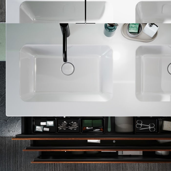 burgbad Lin20 Waschtischunterschrank mit Keramik-Doppelwaschtisch 123 cm, 3 Auszüge