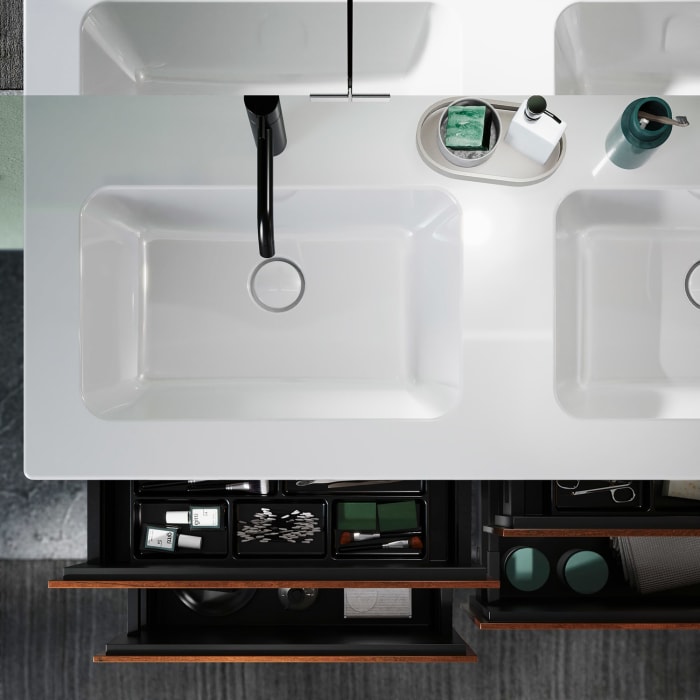 burgbad Lin20 Waschtischunterschrank mit Keramik-Doppelwaschtisch 123 cm, 4 Auszüge