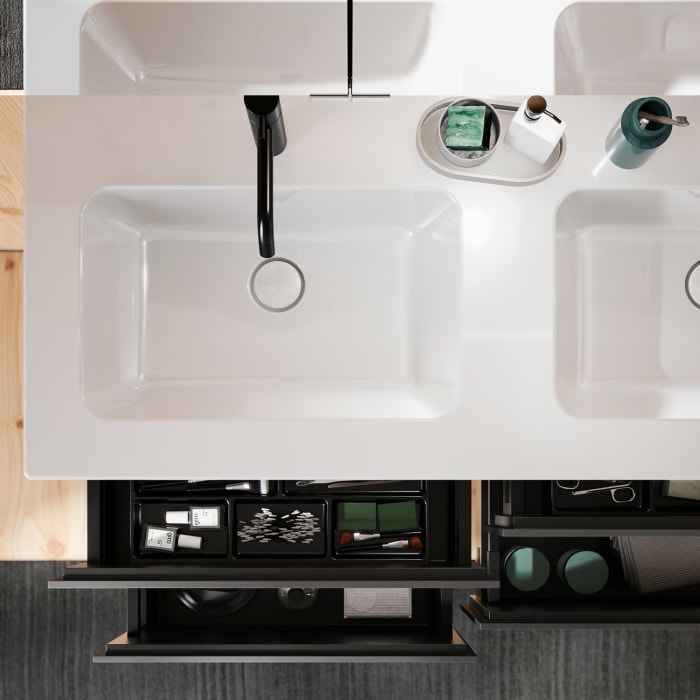 burgbad Lin20 Waschtischunterschrank mit Keramik-Doppelwaschtisch 123 cm, 4 Auszüge