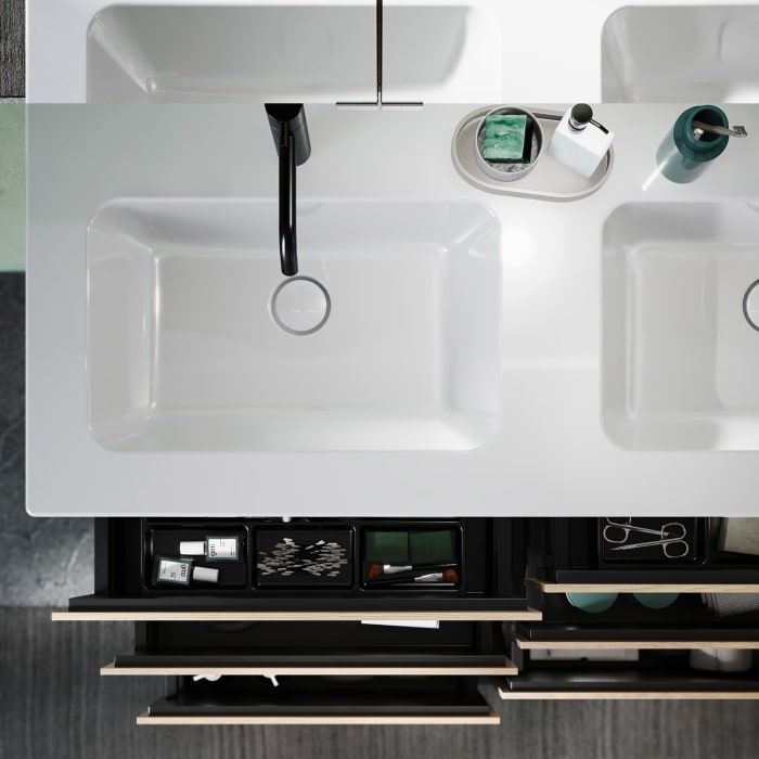 burgbad Lin20 Waschtischunterschrank mit Keramik-Doppelwaschtisch 123 cm, 6 Auszüge