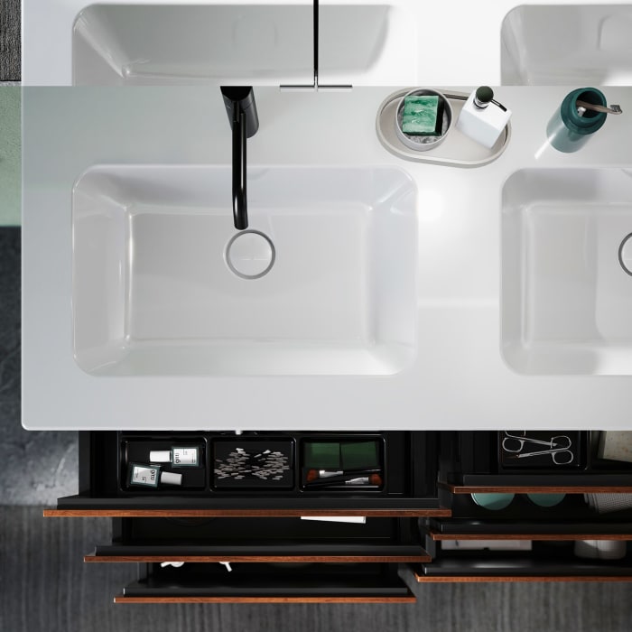 burgbad Lin20 Waschtischunterschrank mit Keramik-Doppelwaschtisch 123 cm, 6 Auszüge