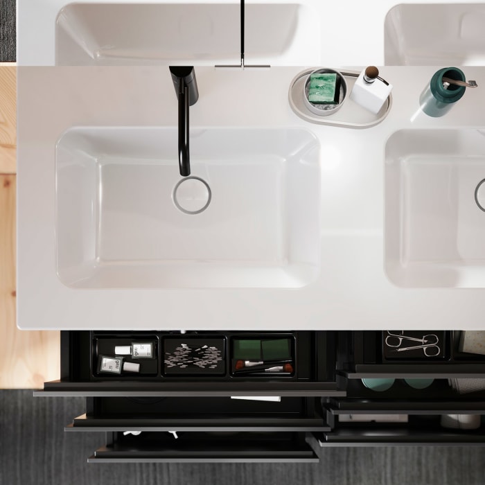 burgbad Lin20 Waschtischunterschrank mit Keramik-Doppelwaschtisch 123 cm, 6 Auszüge