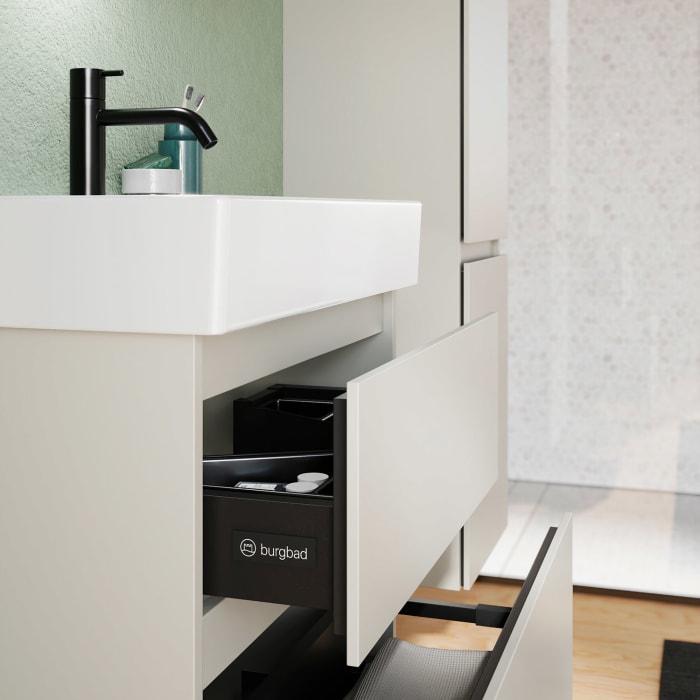 burgbad Lin20 Waschtischunterschrank mit Keramik-Waschtisch 63 cm, 2 Auszüge