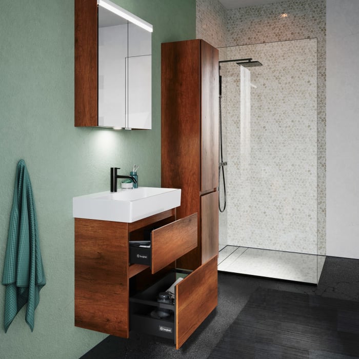 burgbad Lin20 Waschtischunterschrank mit Keramik-Waschtisch 63 cm, 2 Auszüge