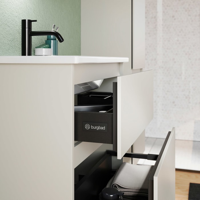burgbad Lin20 Waschtischunterschrank mit Keramik-Waschtisch 63 cm, 2 Auszüge