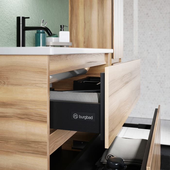 burgbad Lin20 Waschtischunterschrank mit Keramik-Waschtisch 83 cm, 2 Auszüge