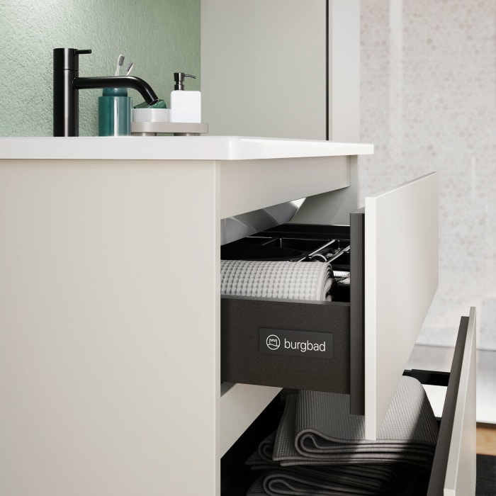 burgbad Lin20 Waschtischunterschrank mit Keramik-Waschtisch 83 cm, 2 Auszüge