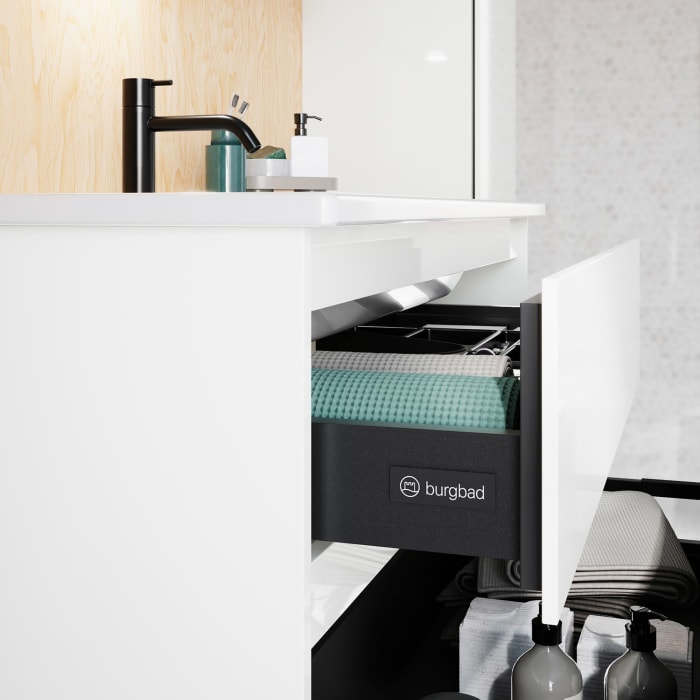 burgbad Lin20 Waschtischunterschrank mit Keramik-Waschtisch 103 cm, 2 Auszüge