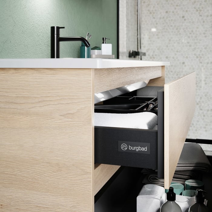 burgbad Lin20 Waschtischunterschrank mit Keramik-Waschtisch 123 cm, 2 Auszüge