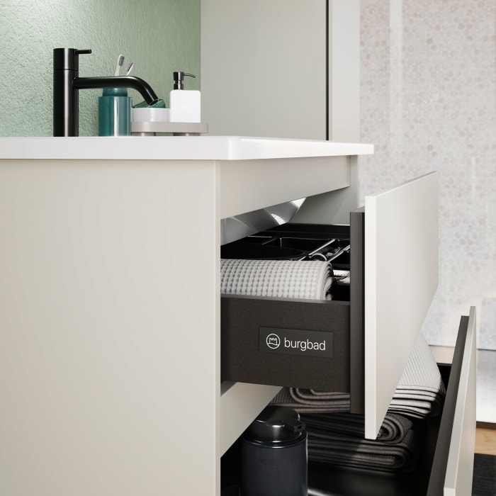burgbad Lin20 Waschtischunterschrank mit Keramik-Waschtisch 83 cm, 3 Auszüge