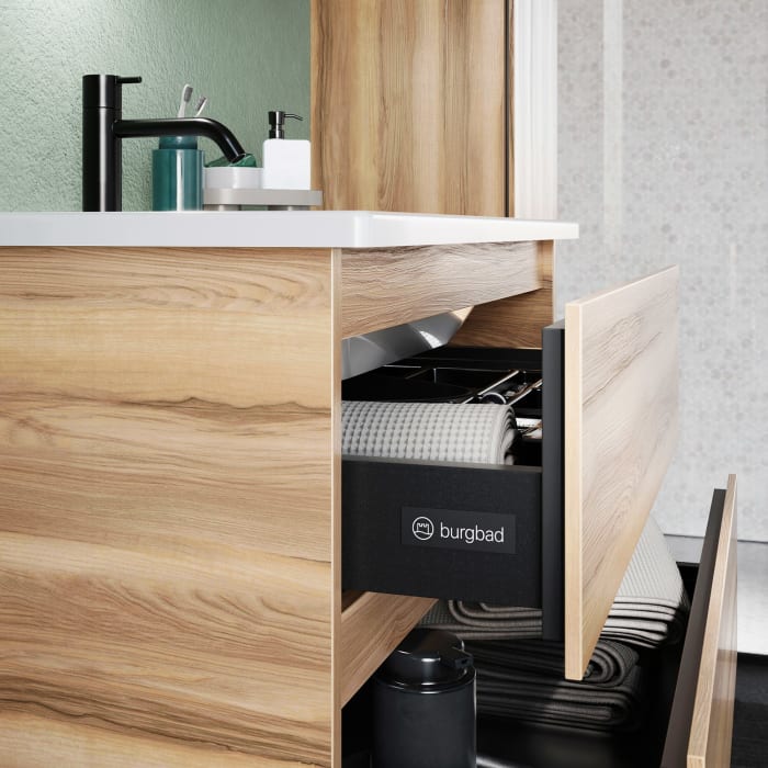 burgbad Lin20 Waschtischunterschrank mit Keramik-Waschtisch 83 cm, 3 Auszüge