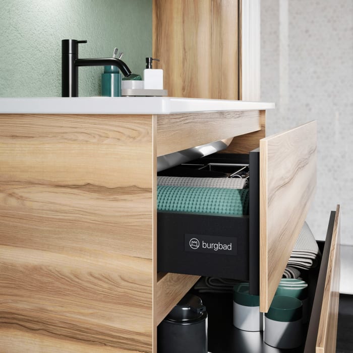 burgbad Lin20 Waschtischunterschrank mit Keramik-Waschtisch 103 cm, 3 Auszüge