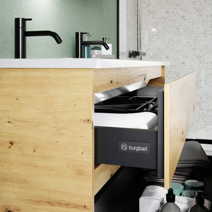 burgbad Lin20 Waschtischunterschrank mit Keramik-Waschtisch 123 cm, 2 Auszüge