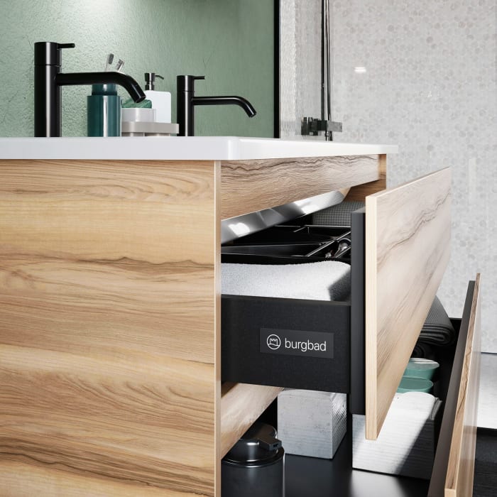 burgbad Lin20 Waschtischunterschrank mit Keramik-Waschtisch 123 cm, 3 Auszüge