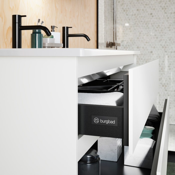 burgbad Lin20 Waschtischunterschrank mit Keramik-Waschtisch 123 cm, 3 Auszüge