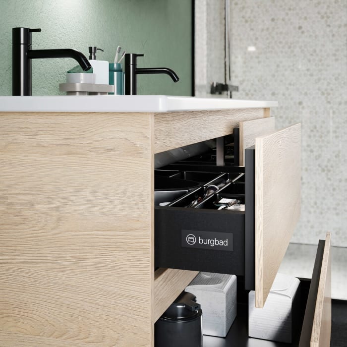 burgbad Lin20 Waschtischunterschrank mit Keramik-Doppelwaschtisch 123 cm, 6 Auszüge