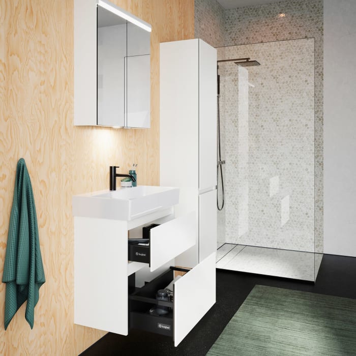 burgbad Lin20 Waschtischunterschrank mit Keramik-Waschtisch 63 cm, 2 Auszüge