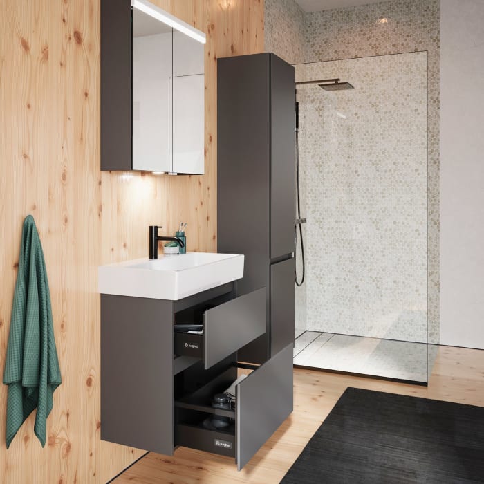 burgbad Lin20 Waschtischunterschrank mit Keramik-Waschtisch 63 cm, 2 Auszüge