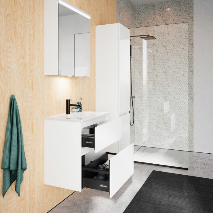 burgbad Lin20 Waschtischunterschrank mit Keramik-Waschtisch 63 cm, 2 Auszüge