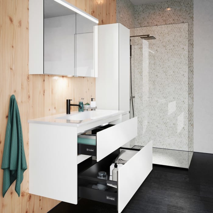 burgbad Lin20 Waschtischunterschrank mit Keramik-Waschtisch 103 cm, 2 Auszüge