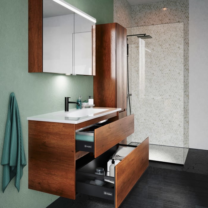 burgbad Lin20 Waschtischunterschrank mit Keramik-Waschtisch 103 cm, 2 Auszüge